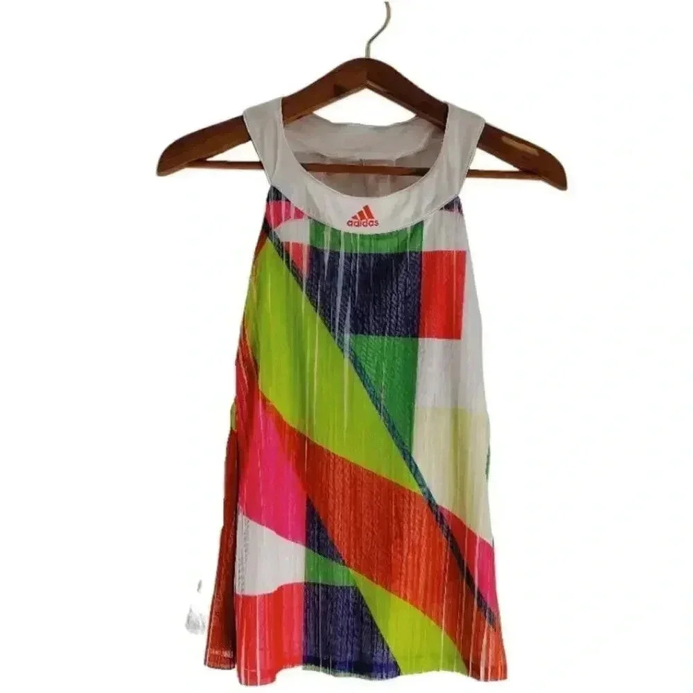 Adidas Climacool White Green Pink Geometric Flowy Workout Tank Women's Size S